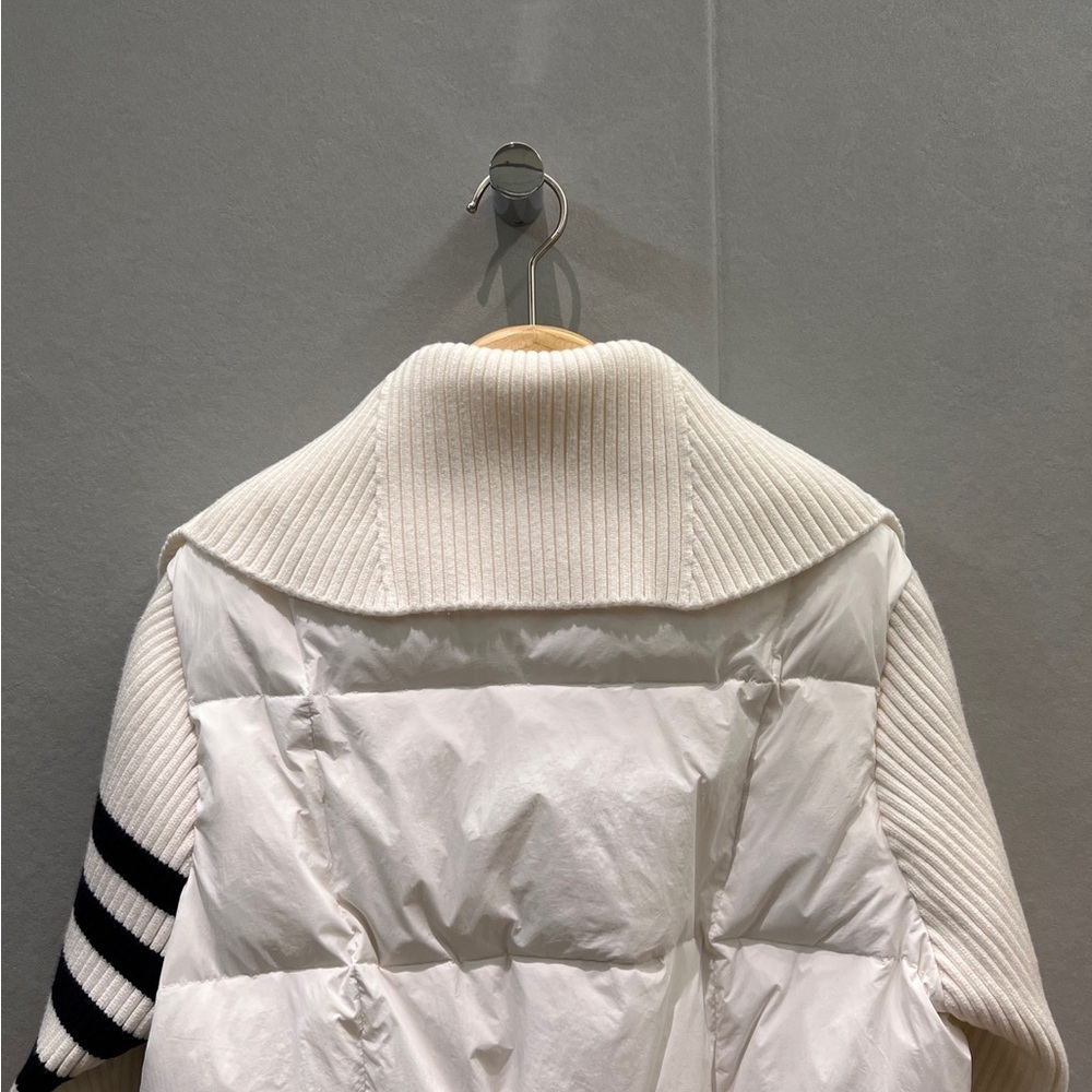 Thom Browne White Puffer Jacket with Black Stripes - Picture 6 of 8